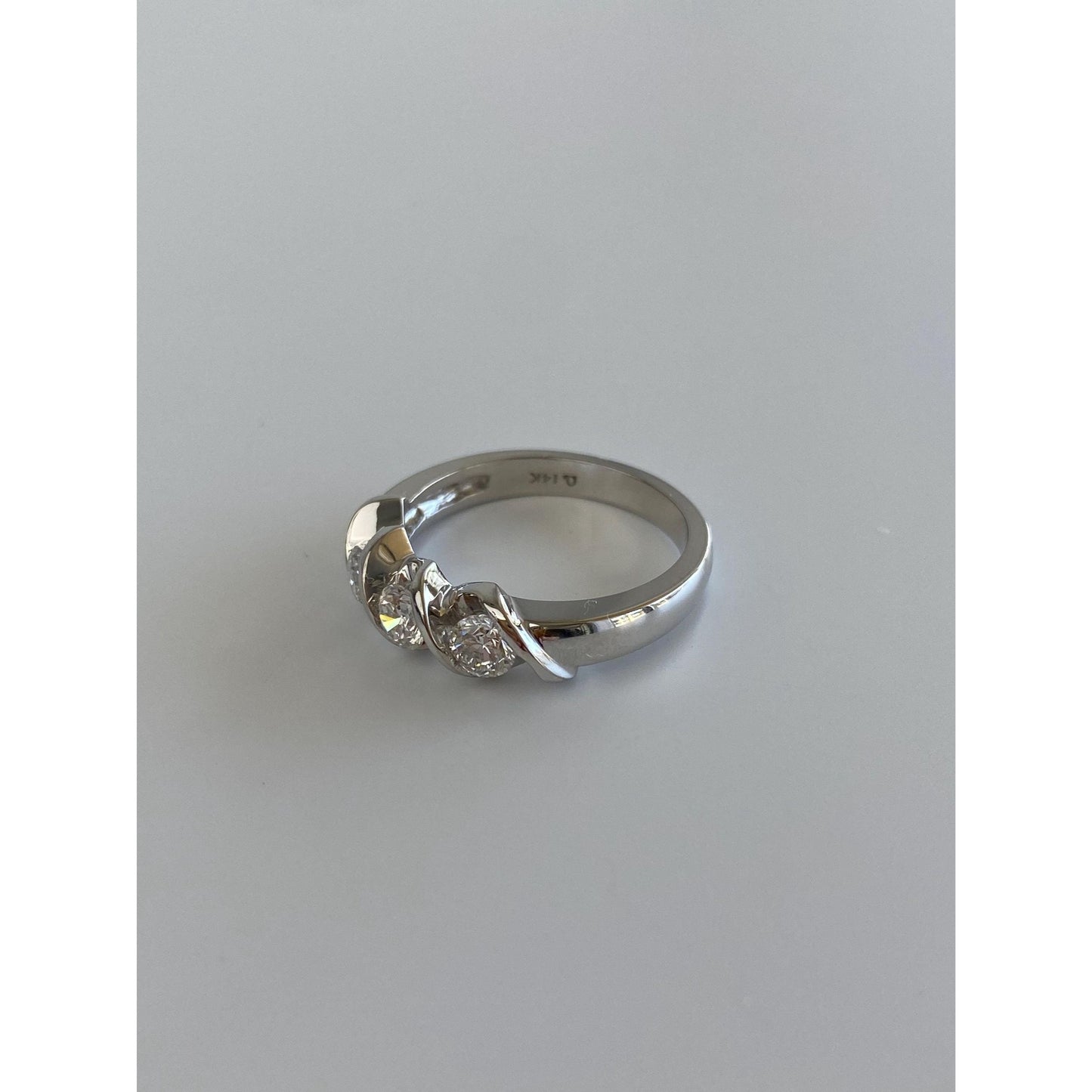 Vintage Solid 14k White Gold Diamond Ring Band - Size 6.25-6.5