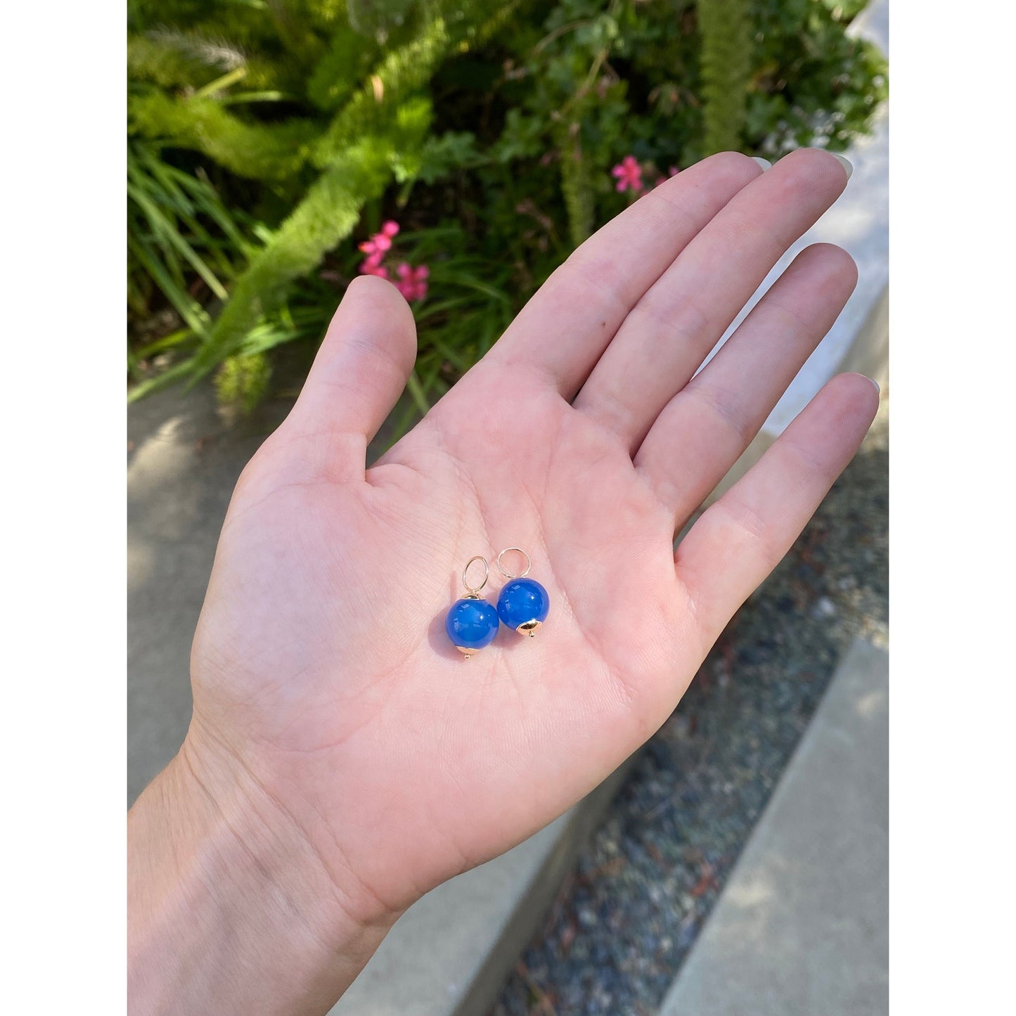 Vintage 14k Yellow Gold Blue Glass Hoop Charms