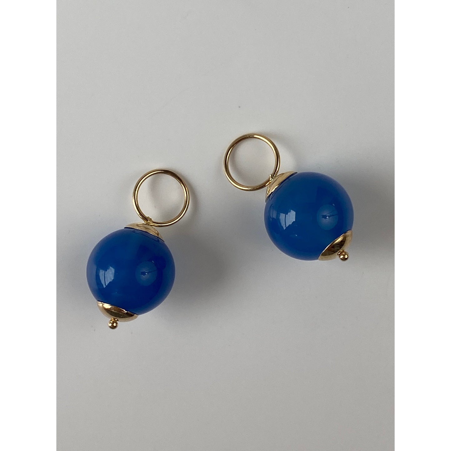Vintage 14k Yellow Gold Blue Glass Hoop Charms