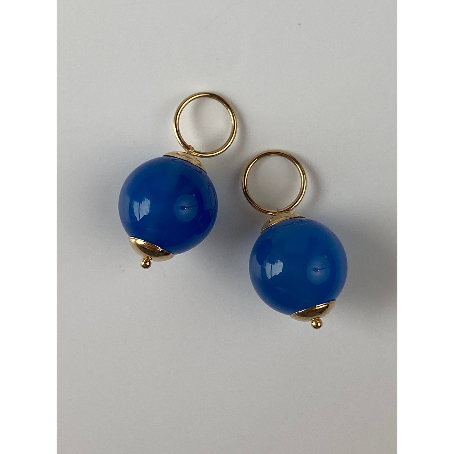 Vintage 14k Yellow Gold Blue Glass Hoop Charms