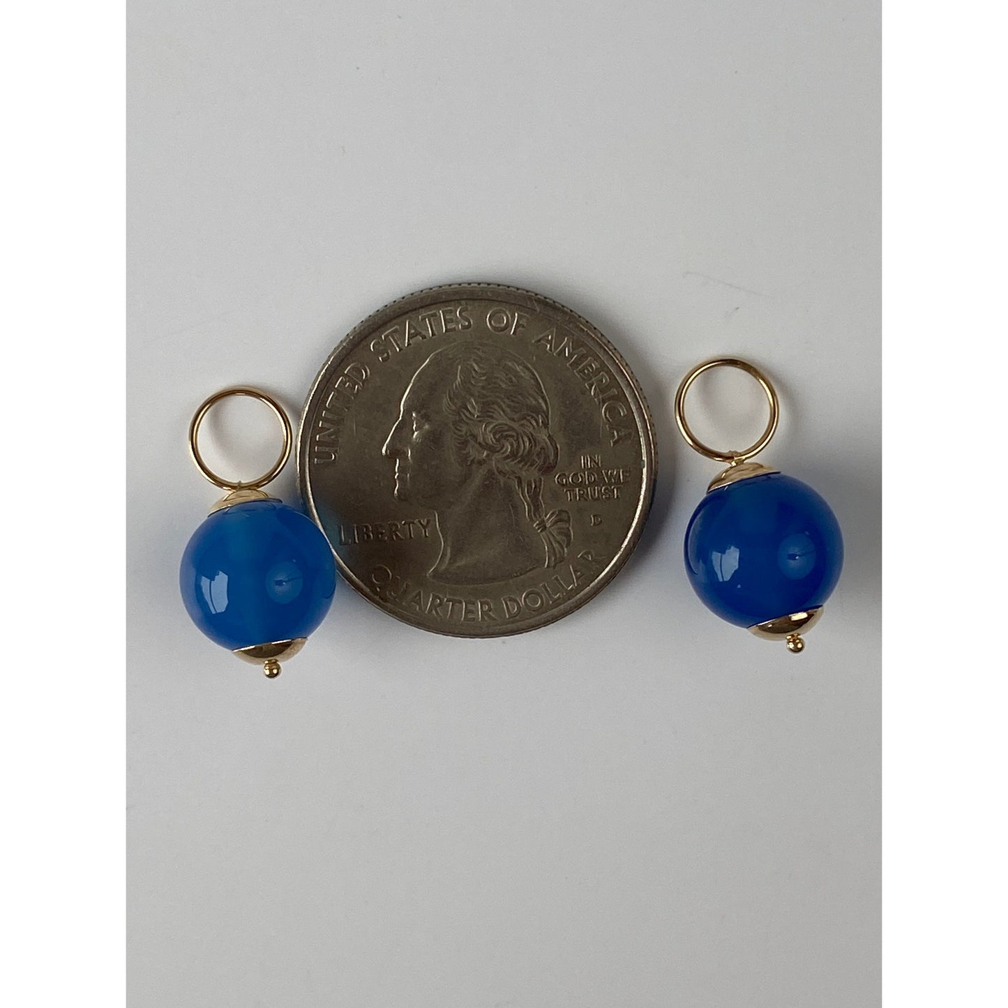 Vintage 14k Yellow Gold Blue Glass Hoop Charms