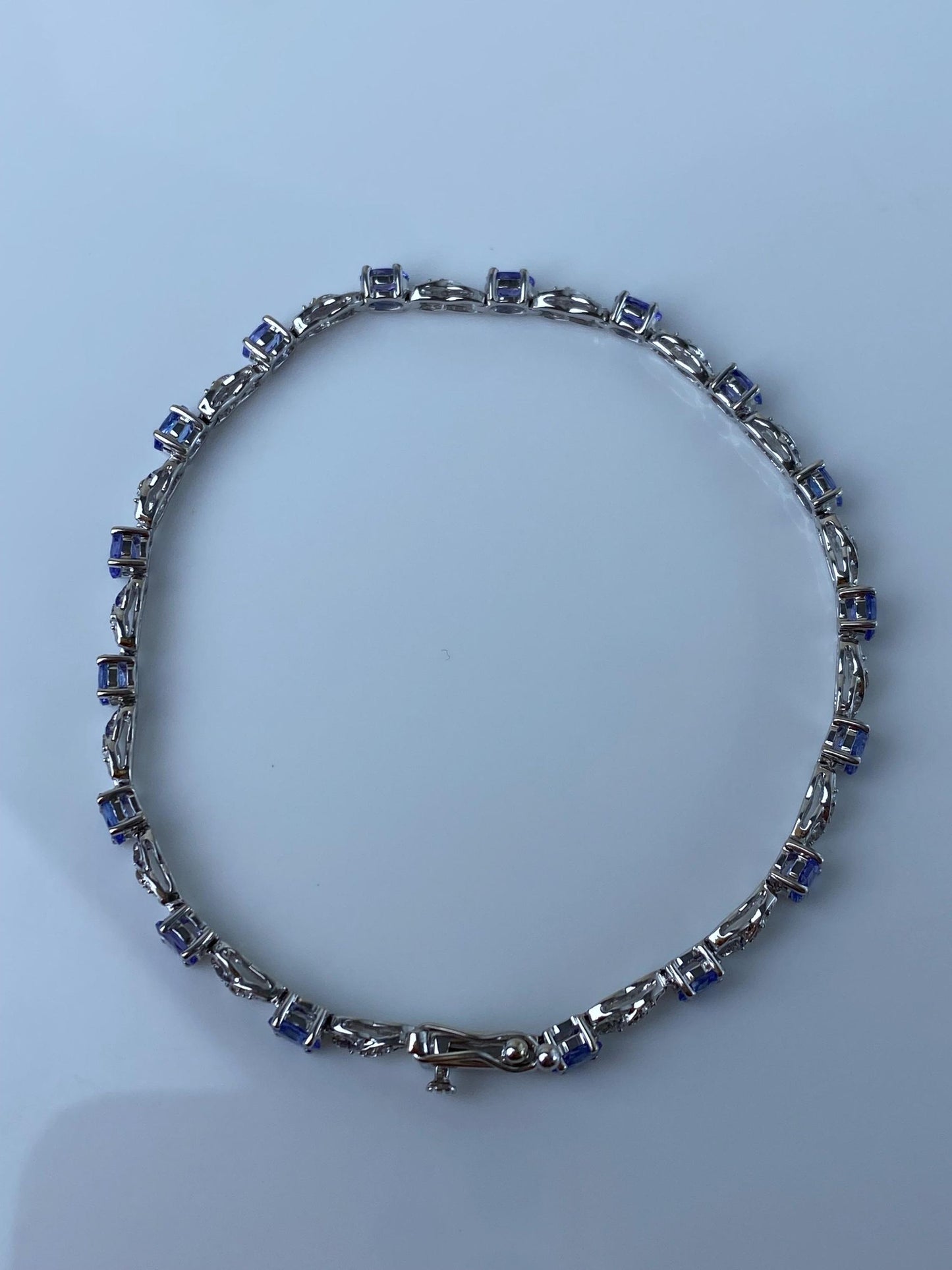 Vintage Solid 14k White Gold Diamond Tanzanite Link Bracelet - 7 inches