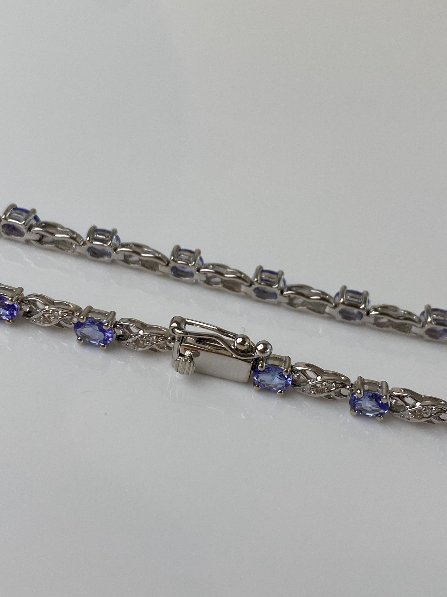 Vintage Solid 14k White Gold Diamond Tanzanite Link Bracelet - 7 inches