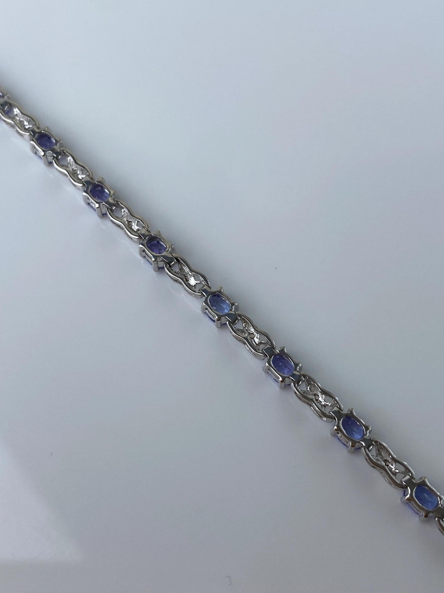 Vintage Solid 14k White Gold Diamond Tanzanite Link Bracelet - 7 inches