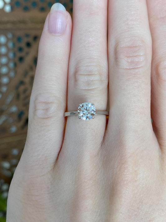 Vintage Solid 14k White Gold Clear Spinel Ring - Size 4.5