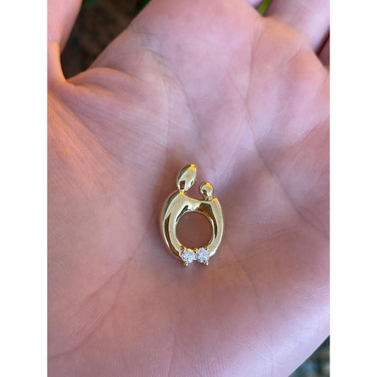 Solid 14k Yellow Gold Diamond Mother & Child Abstract Charm