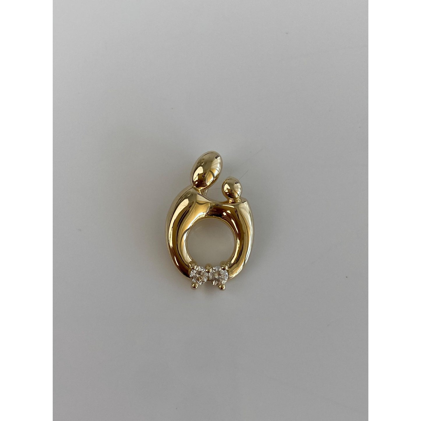 Solid 14k Yellow Gold Diamond Mother & Child Abstract Charm