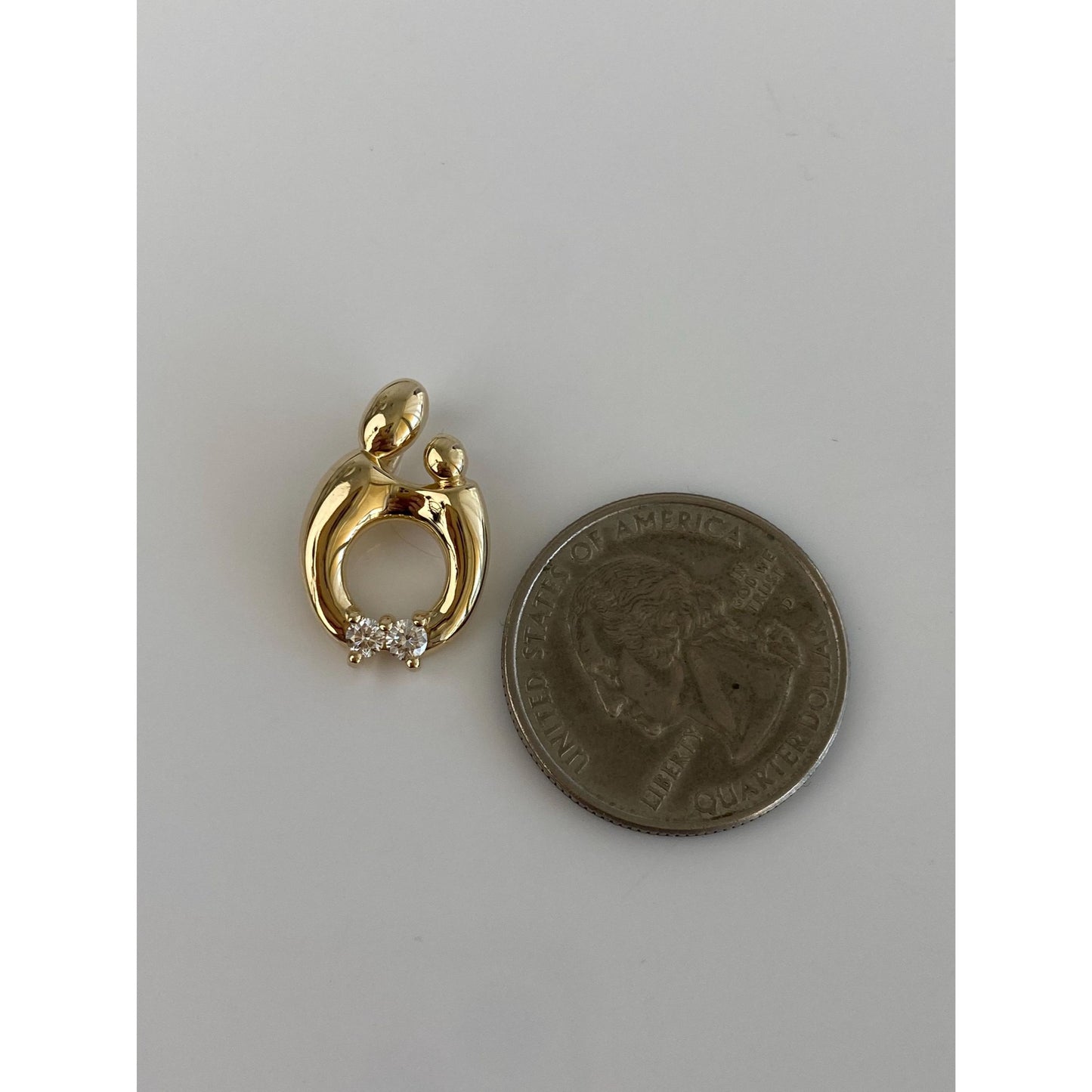 Solid 14k Yellow Gold Diamond Mother & Child Abstract Charm