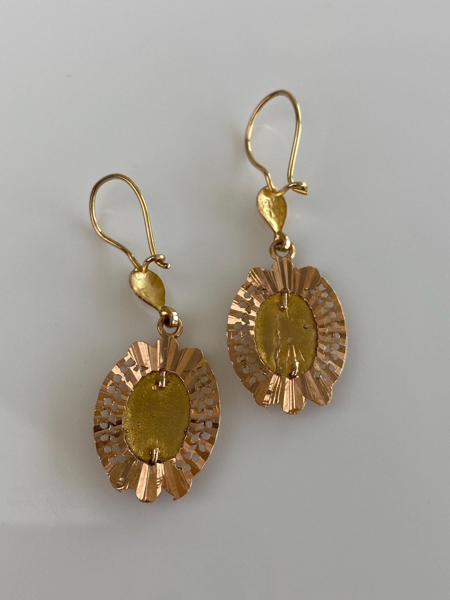 Vintage Solid 14k Rose & Yellow Gold Diamond Cut Dangle Earrings