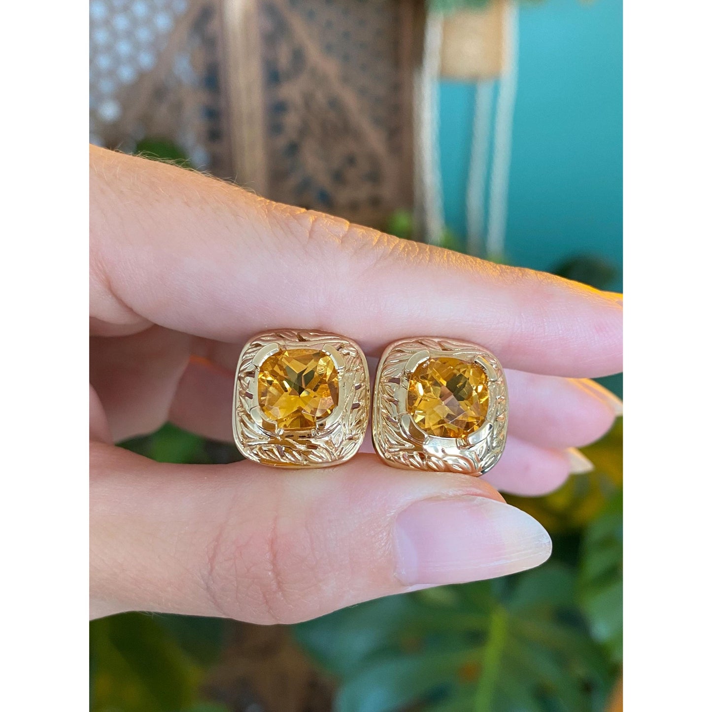 Solid 14k Yellow Gold Citrine Drop Earrings