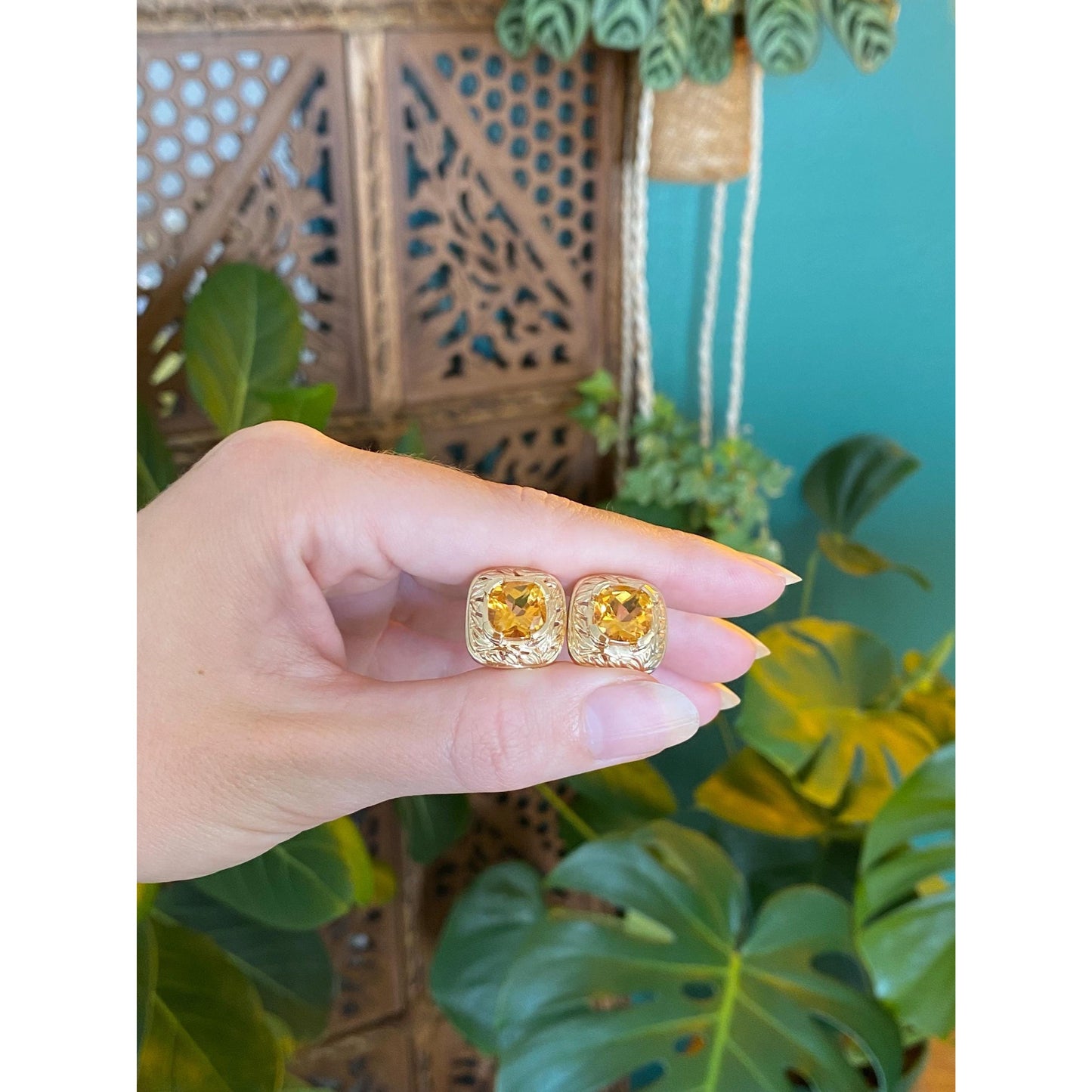 Solid 14k Yellow Gold Citrine Drop Earrings