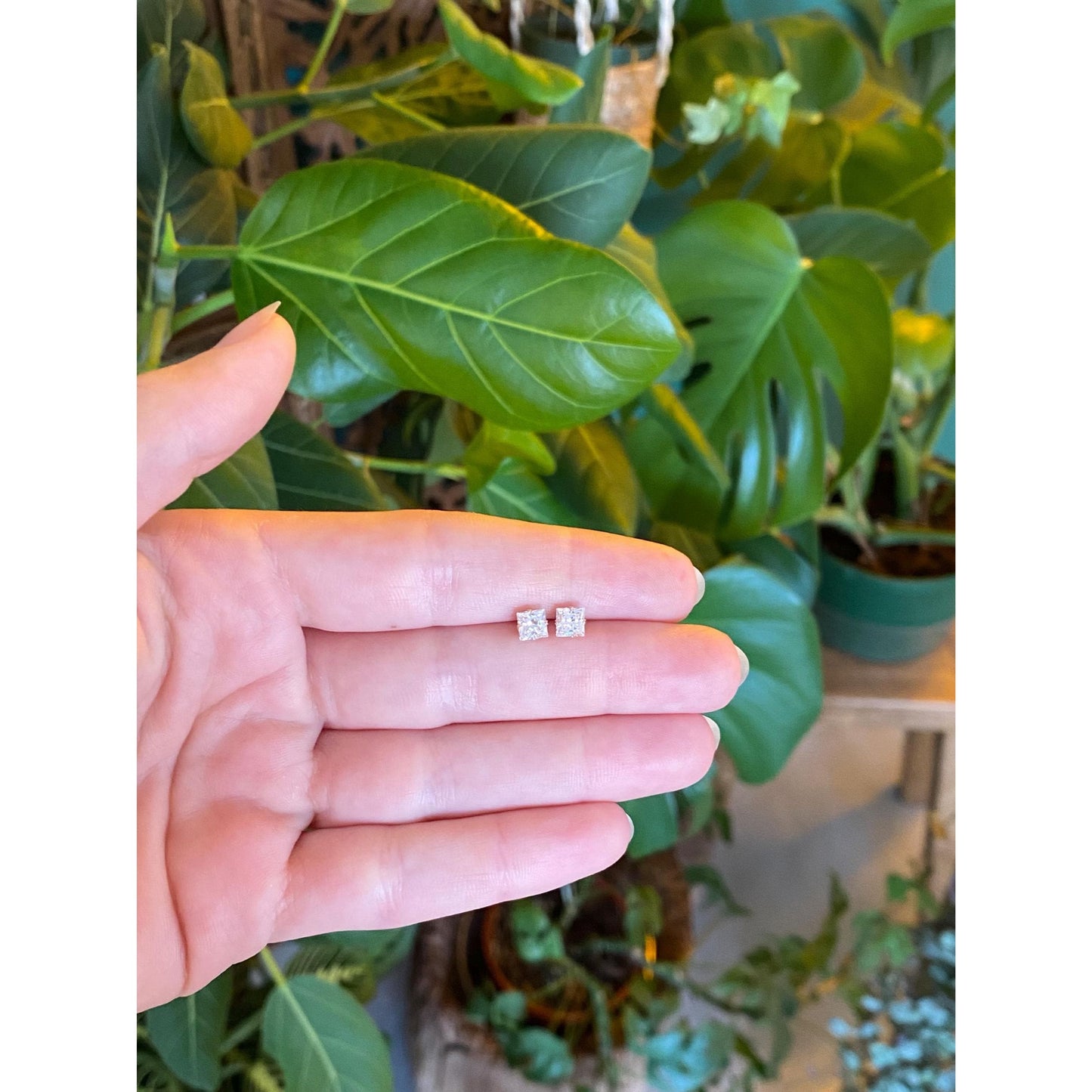 Solid 14k Yellow Gold Square Cubic Zirconia Stud Earrings