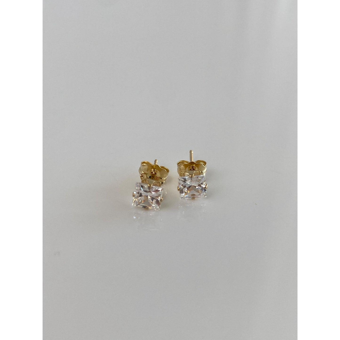 Solid 14k Yellow Gold Square Cubic Zirconia Stud Earrings