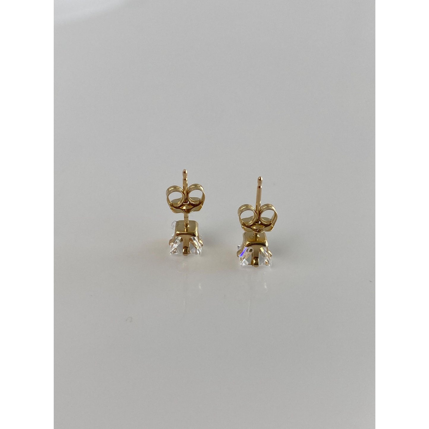Solid 14k Yellow Gold Square Cubic Zirconia Stud Earrings