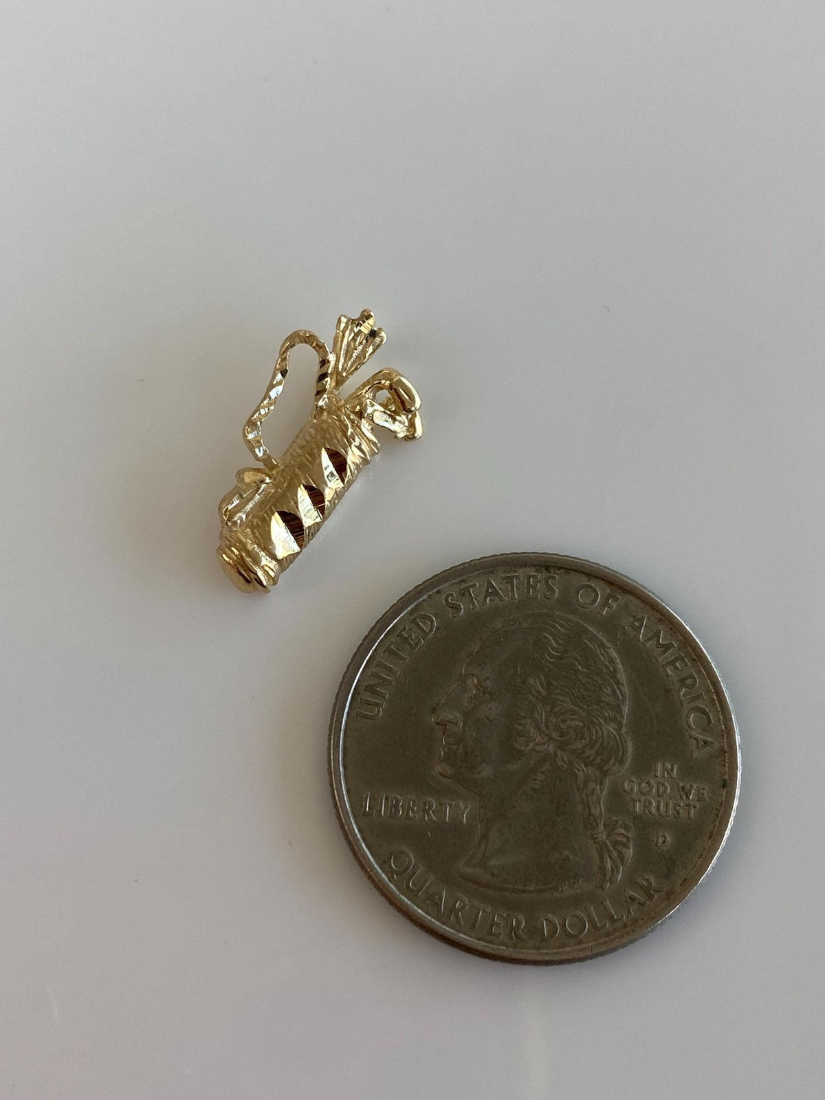 Vintage Solid 14k Yellow Gold Diamond Cut Golf Bag Charm