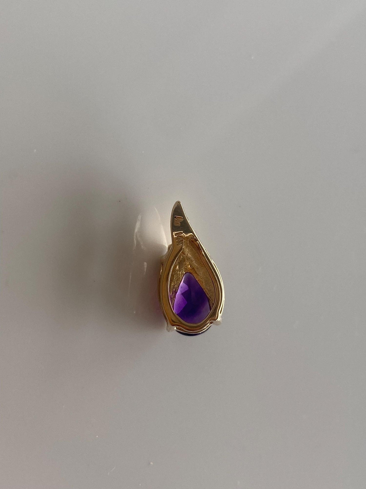 Vintage Solid 14k Yellow Gold Diamond Amethyst Teardrop Charm