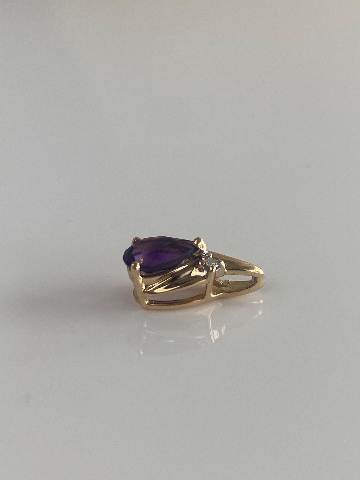 Vintage Solid 14k Yellow Gold Diamond Amethyst Teardrop Charm