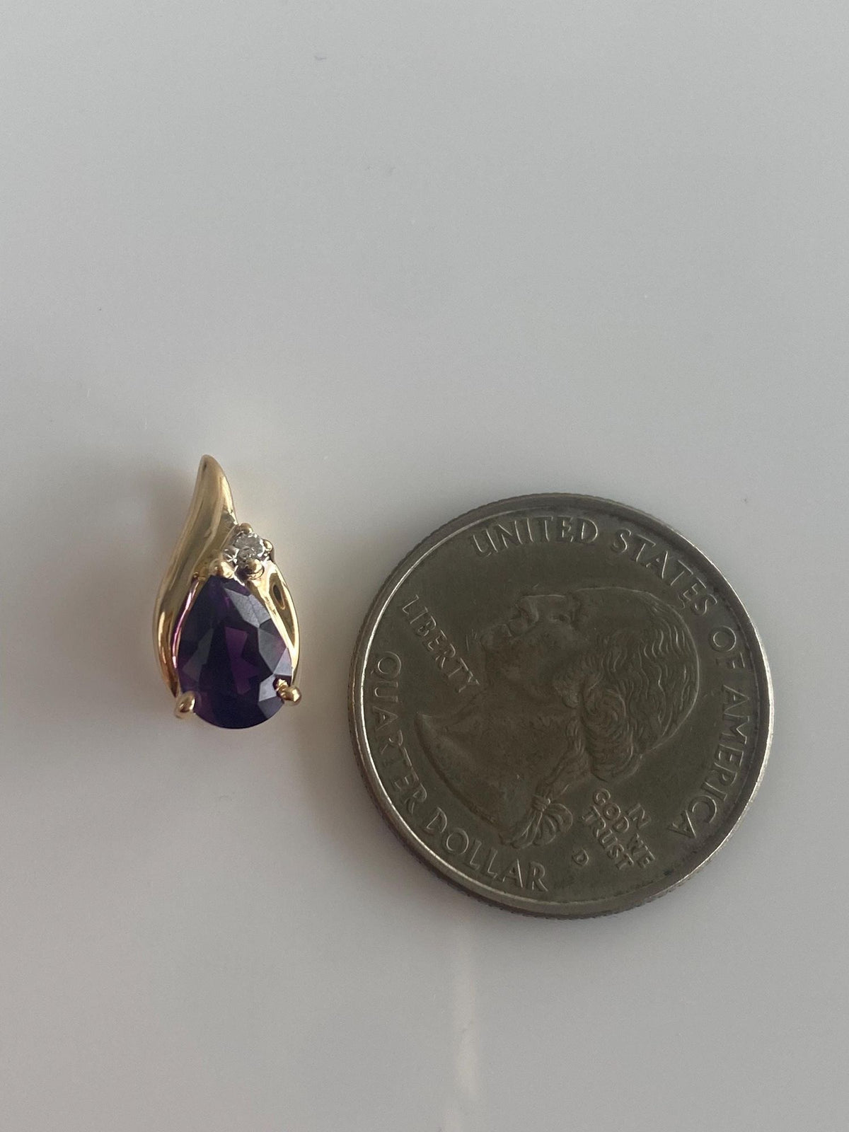 Vintage Solid 14k Yellow Gold Diamond Amethyst Teardrop Charm