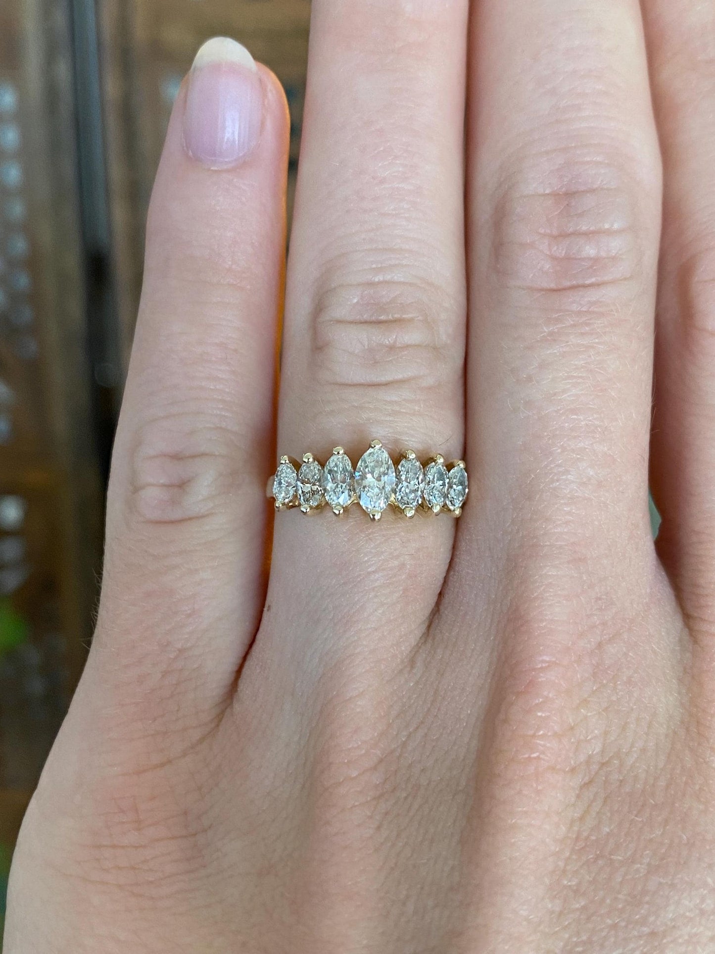 Vintage Solid 14k Yellow Gold Marquis Diamond Row Ring - Size 4.75
