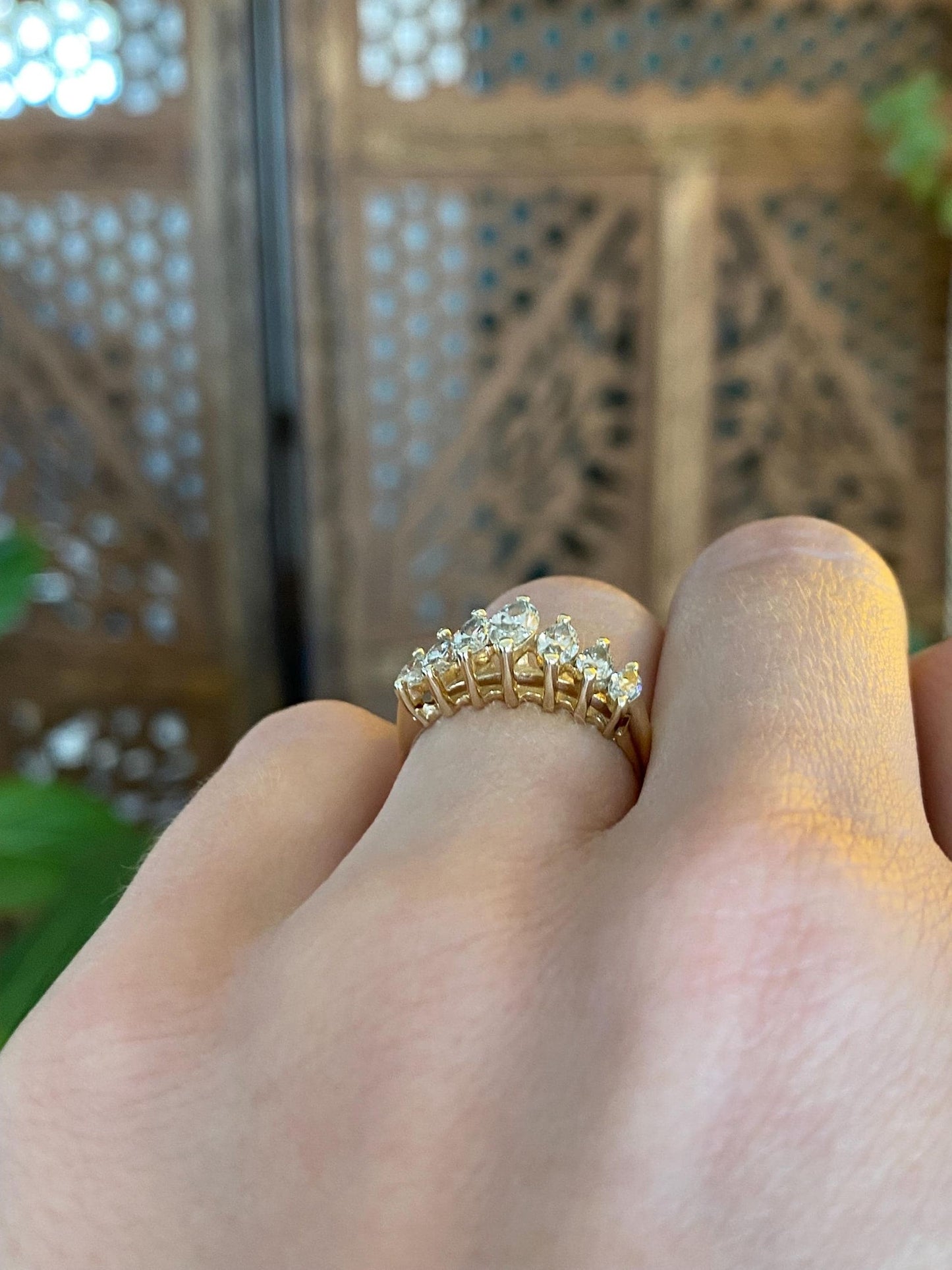 Vintage Solid 14k Yellow Gold Marquis Diamond Row Ring - Size 4.75