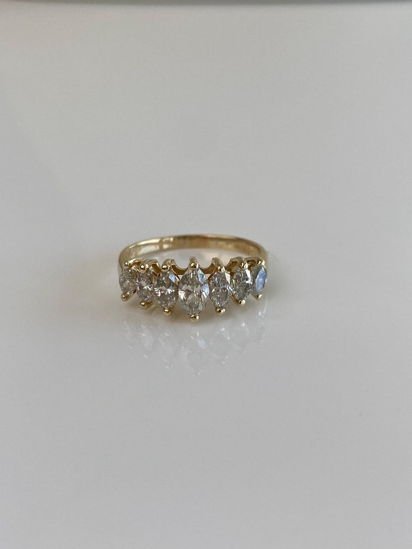 Vintage Solid 14k Yellow Gold Marquis Diamond Row Ring - Size 4.75