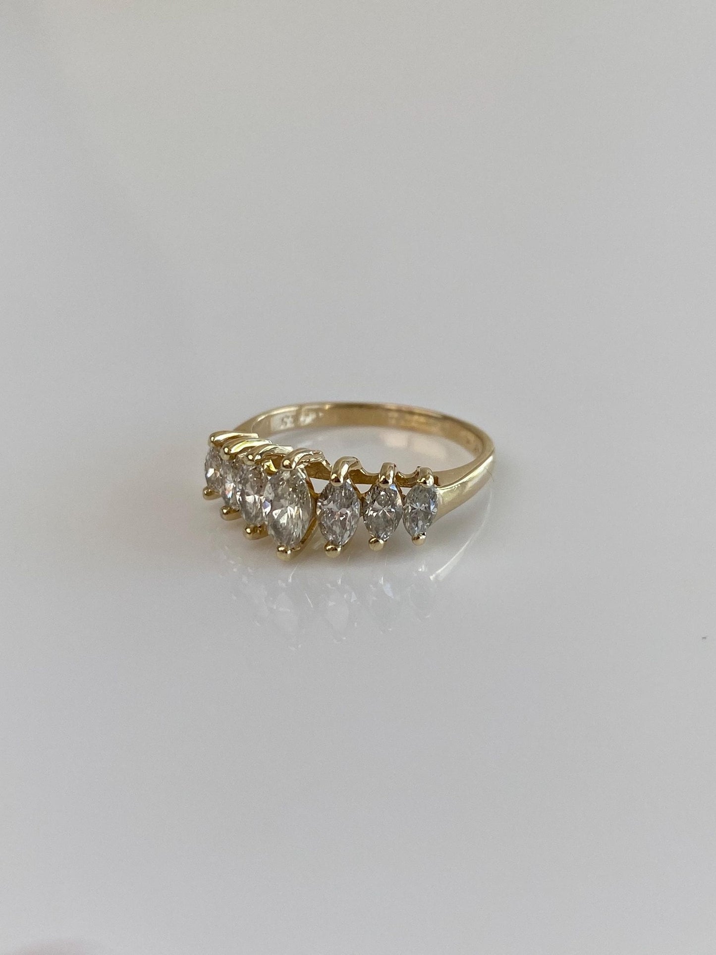 Vintage Solid 14k Yellow Gold Marquis Diamond Row Ring - Size 4.75