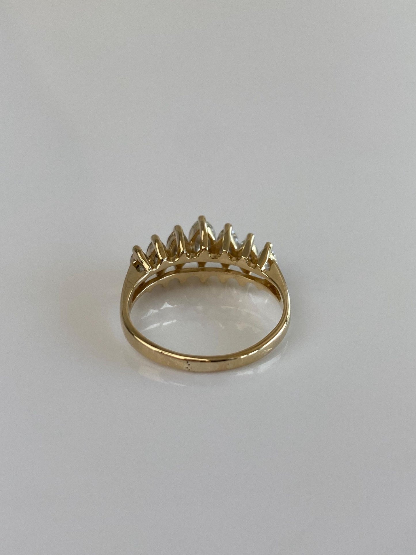 Vintage Solid 14k Yellow Gold Marquis Diamond Row Ring - Size 4.75