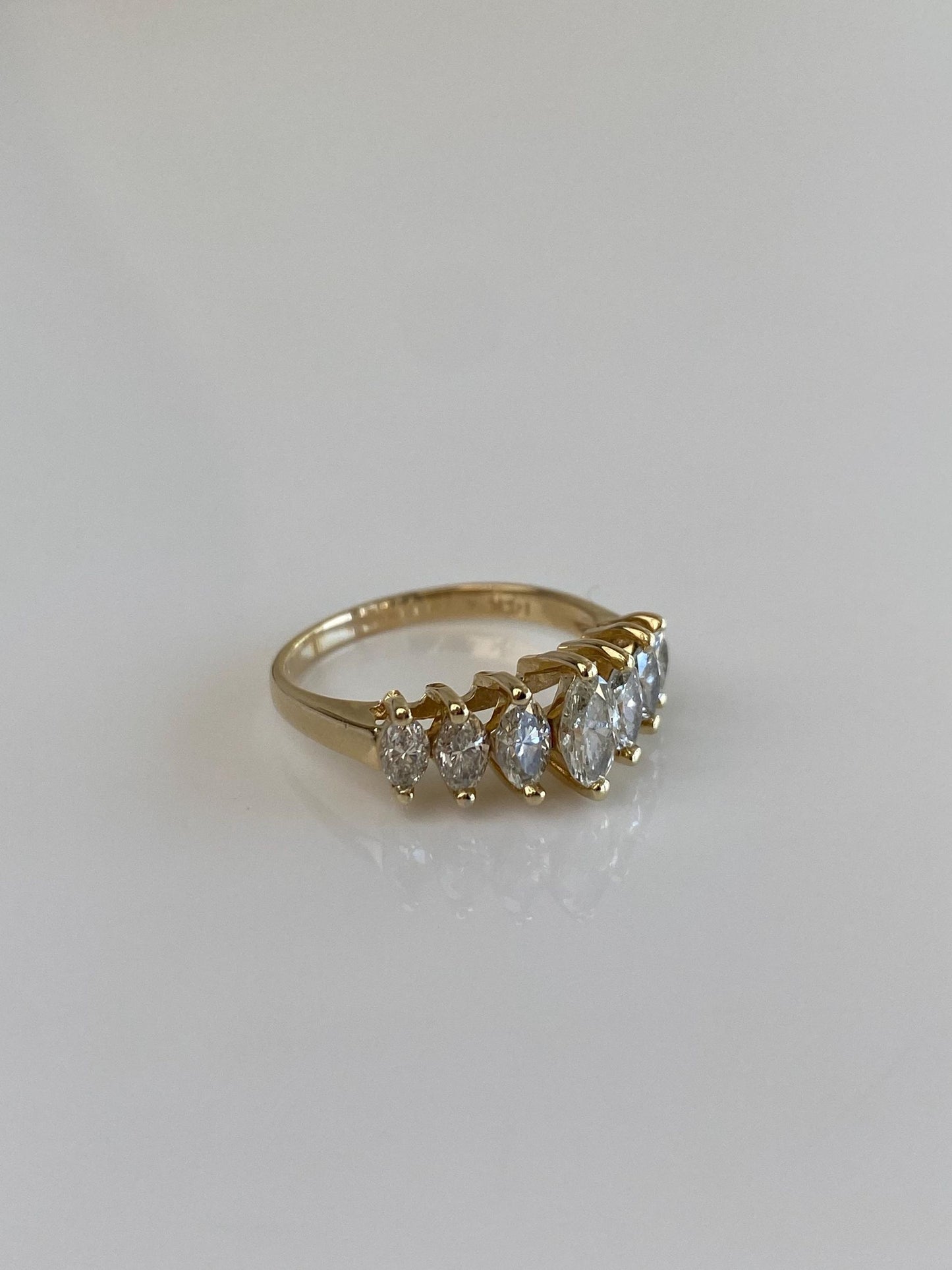 Vintage Solid 14k Yellow Gold Marquis Diamond Row Ring - Size 4.75