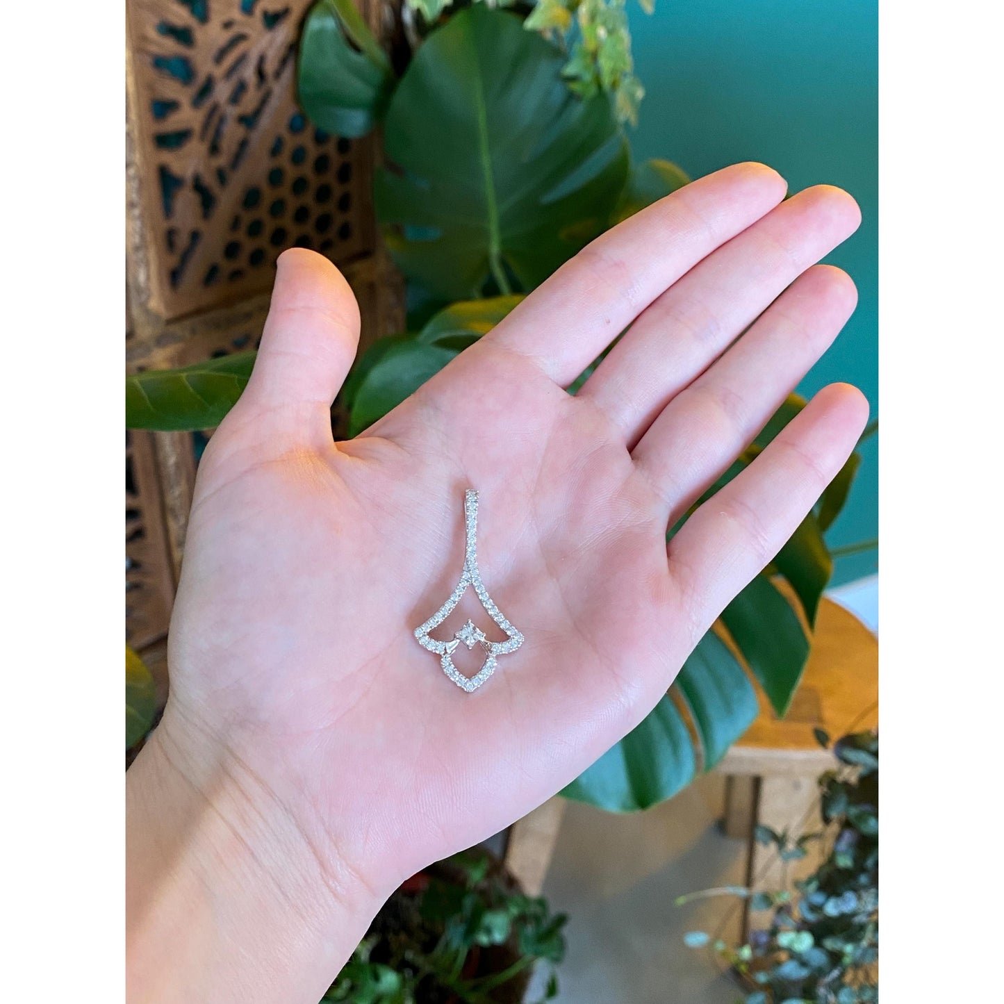 Vintage Solid 14k White Gold Diamond Pendant