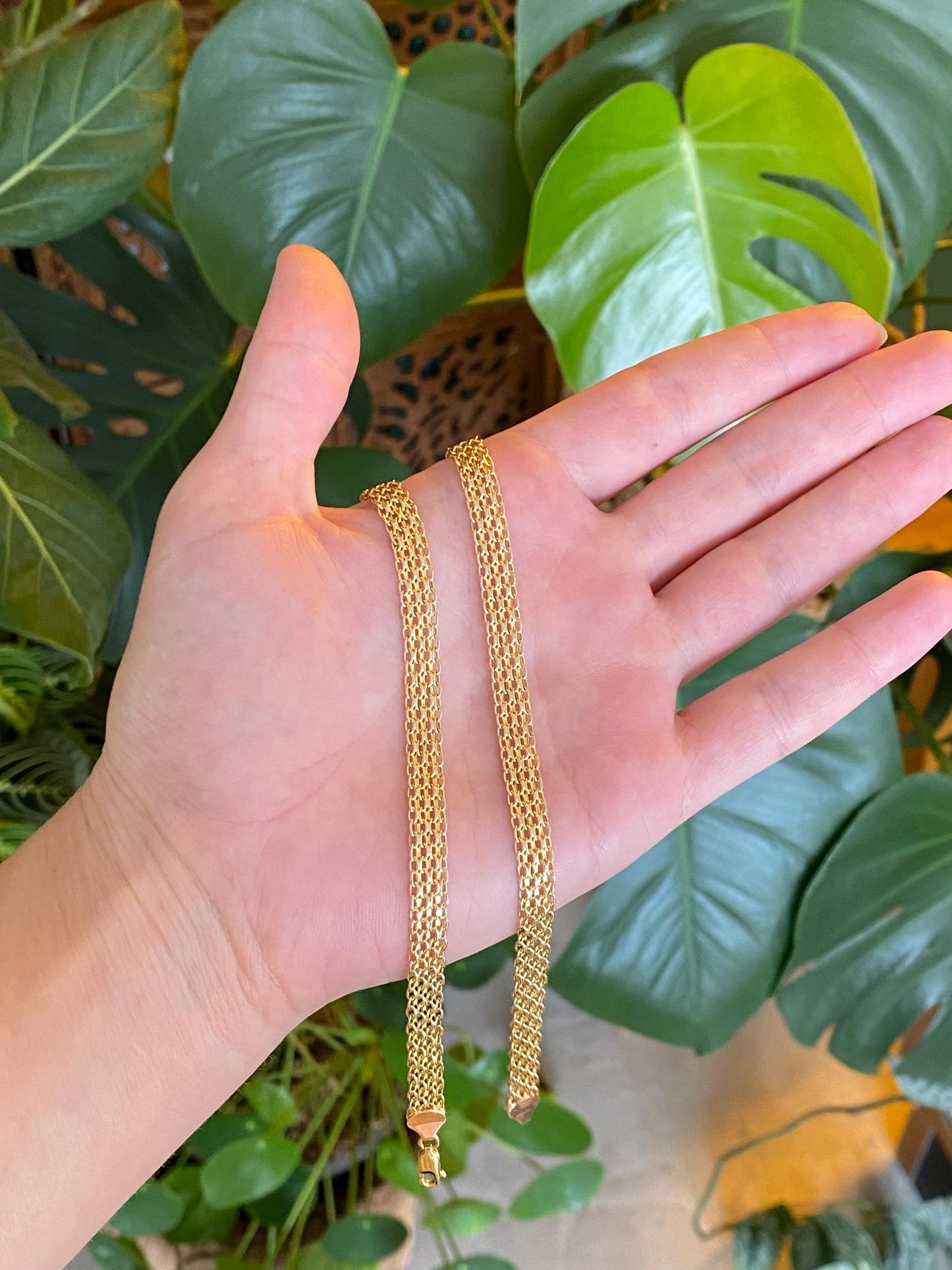 Vintage Solid 14k Yellow Gold Bismark Chain Necklace - 18 inches