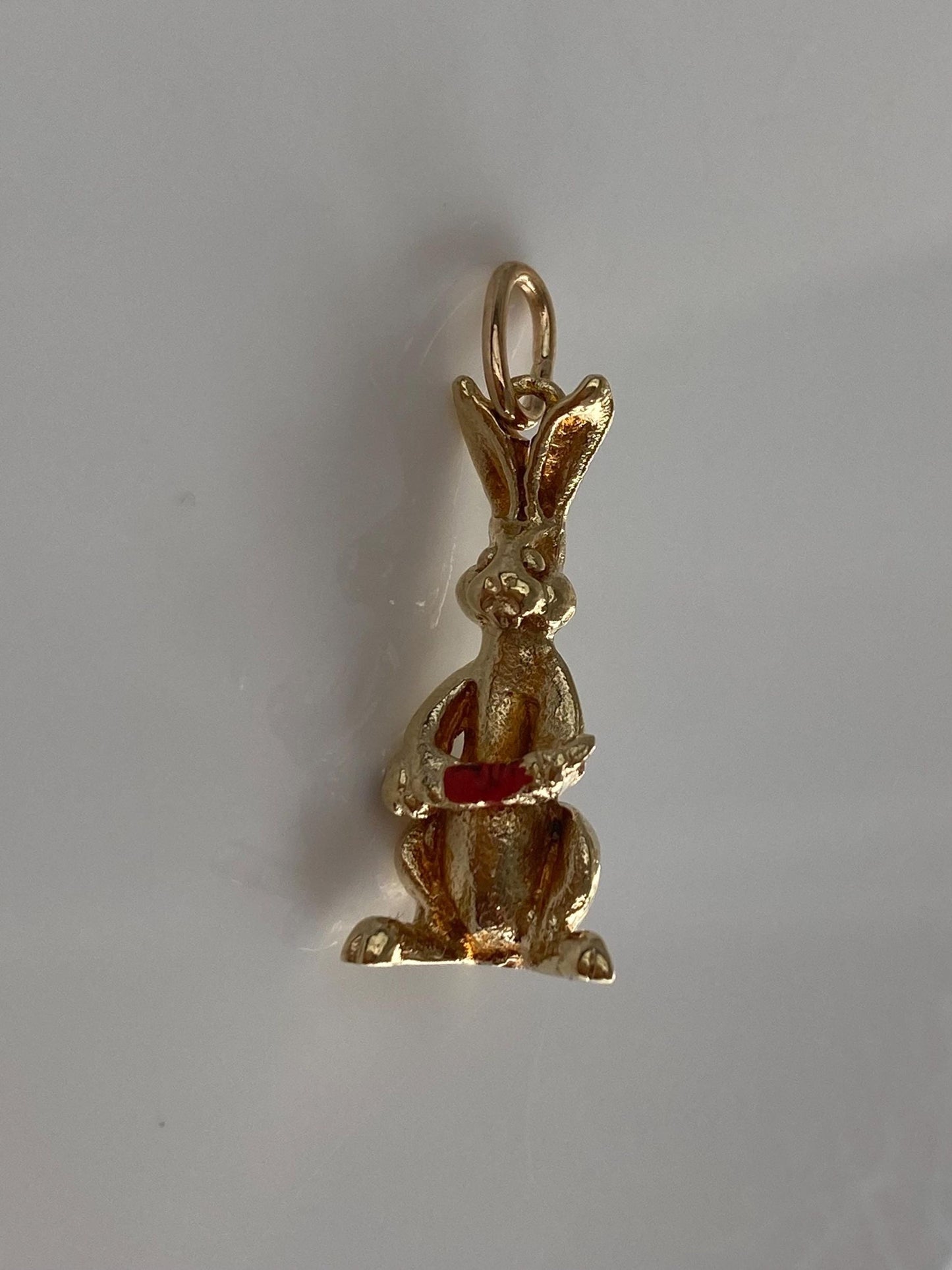 Vintage Solid 14k Yellow Gold Enamel Bugs Bunny Rabbit Charm