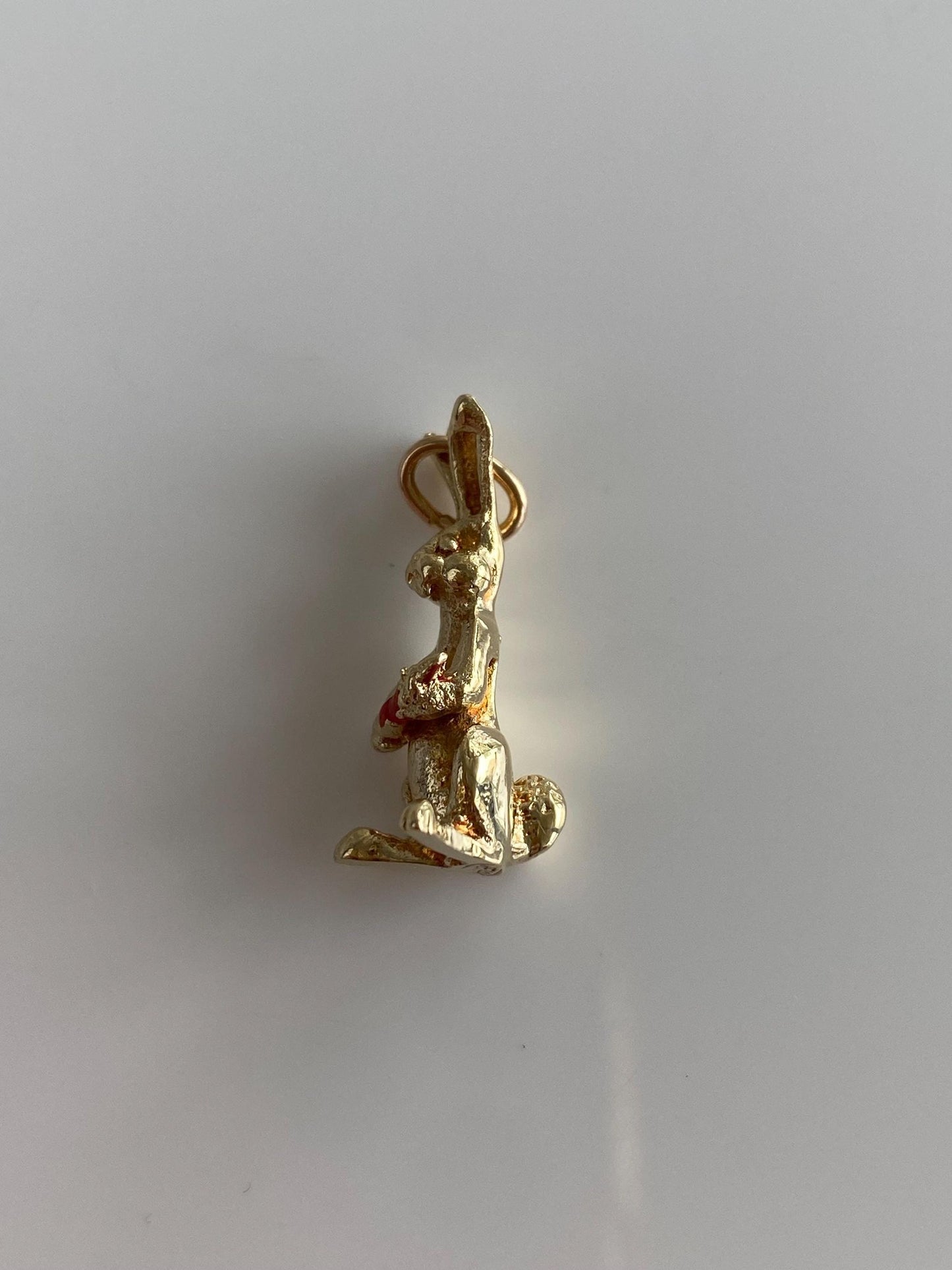 Vintage Solid 14k Yellow Gold Enamel Bugs Bunny Rabbit Charm