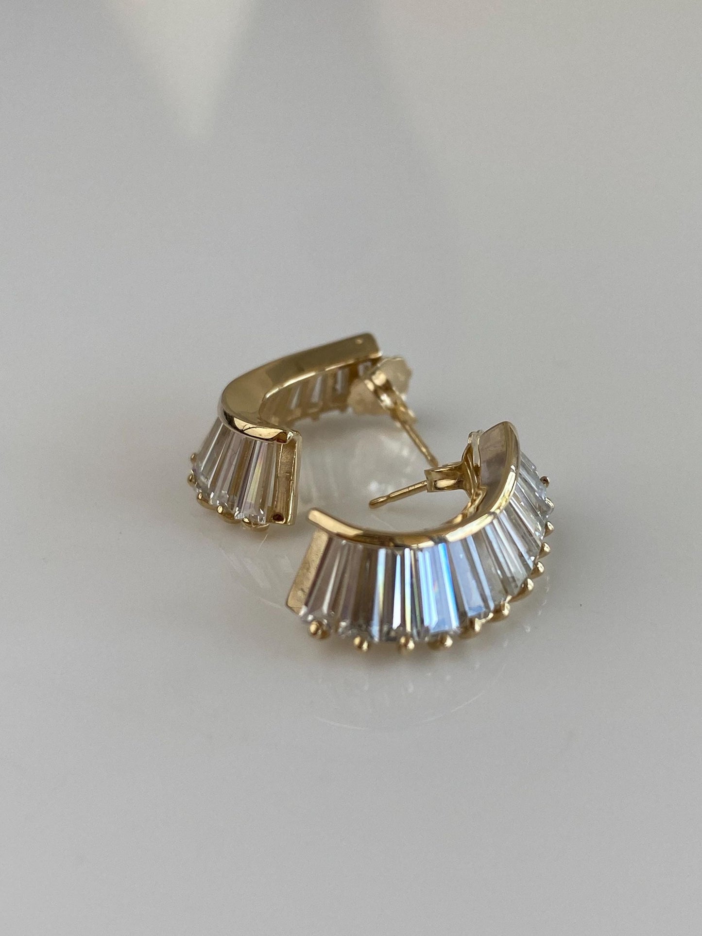Solid 14k Yellow Gold Baguette Cubic Zirconia Drop Earrings