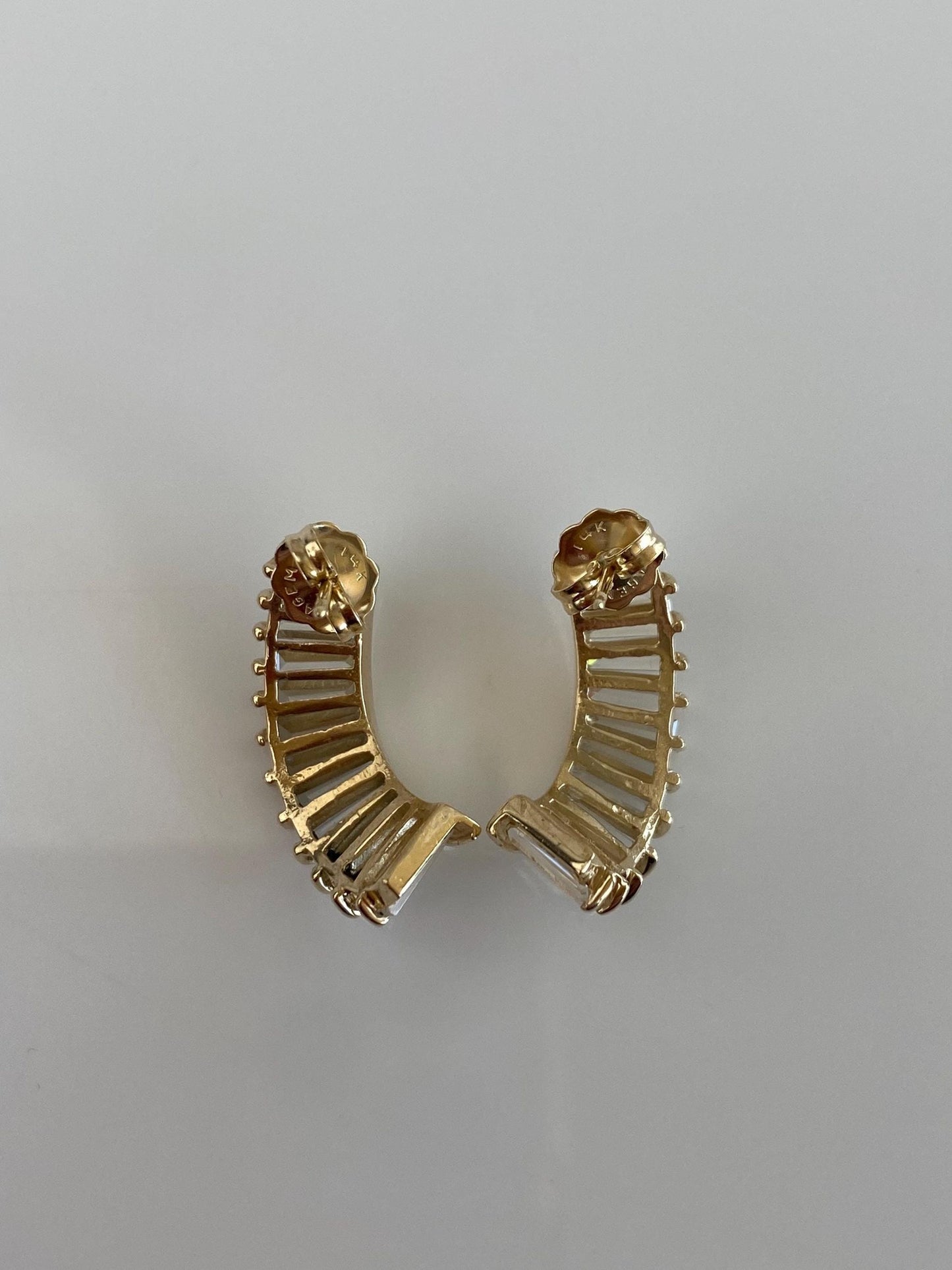 Solid 14k Yellow Gold Baguette Cubic Zirconia Drop Earrings