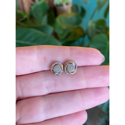 Vintage Solid 10k Yellow Gold Diamond Knot Stud Earrings