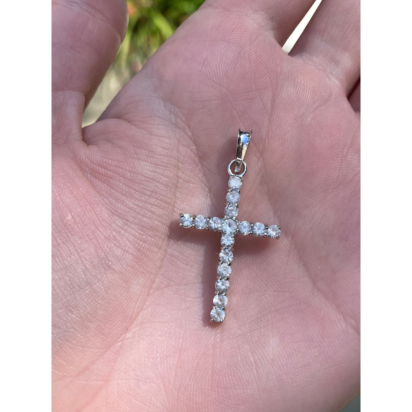 Vintage Solid 18k White Gold Quartz Cross Charm