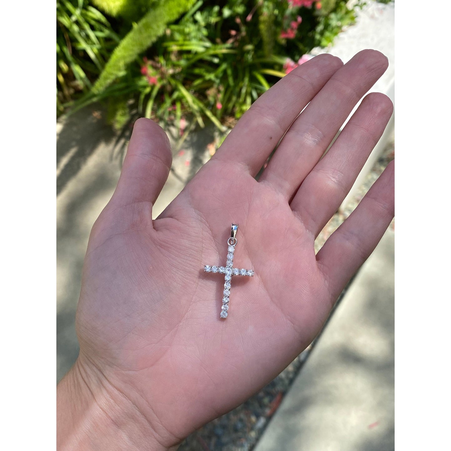 Vintage Solid 18k White Gold Quartz Cross Charm