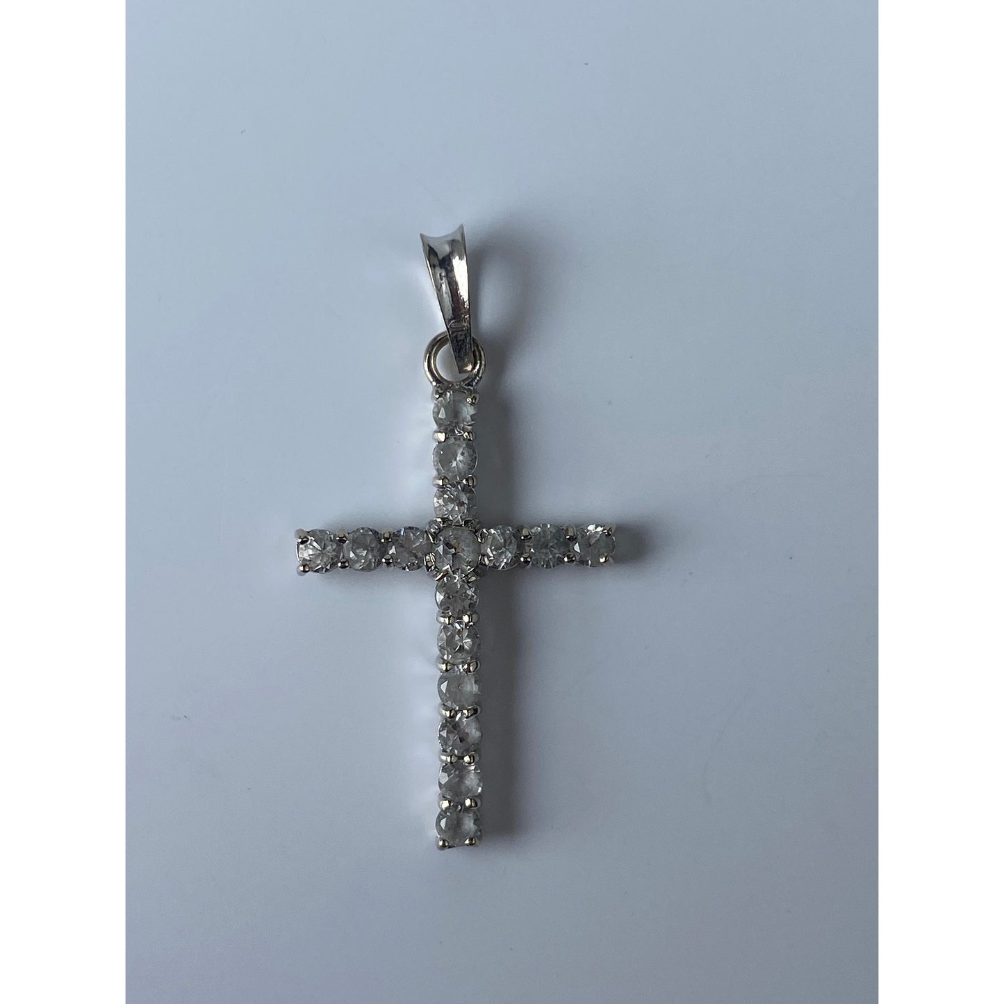 Vintage Solid 18k White Gold Quartz Cross Charm