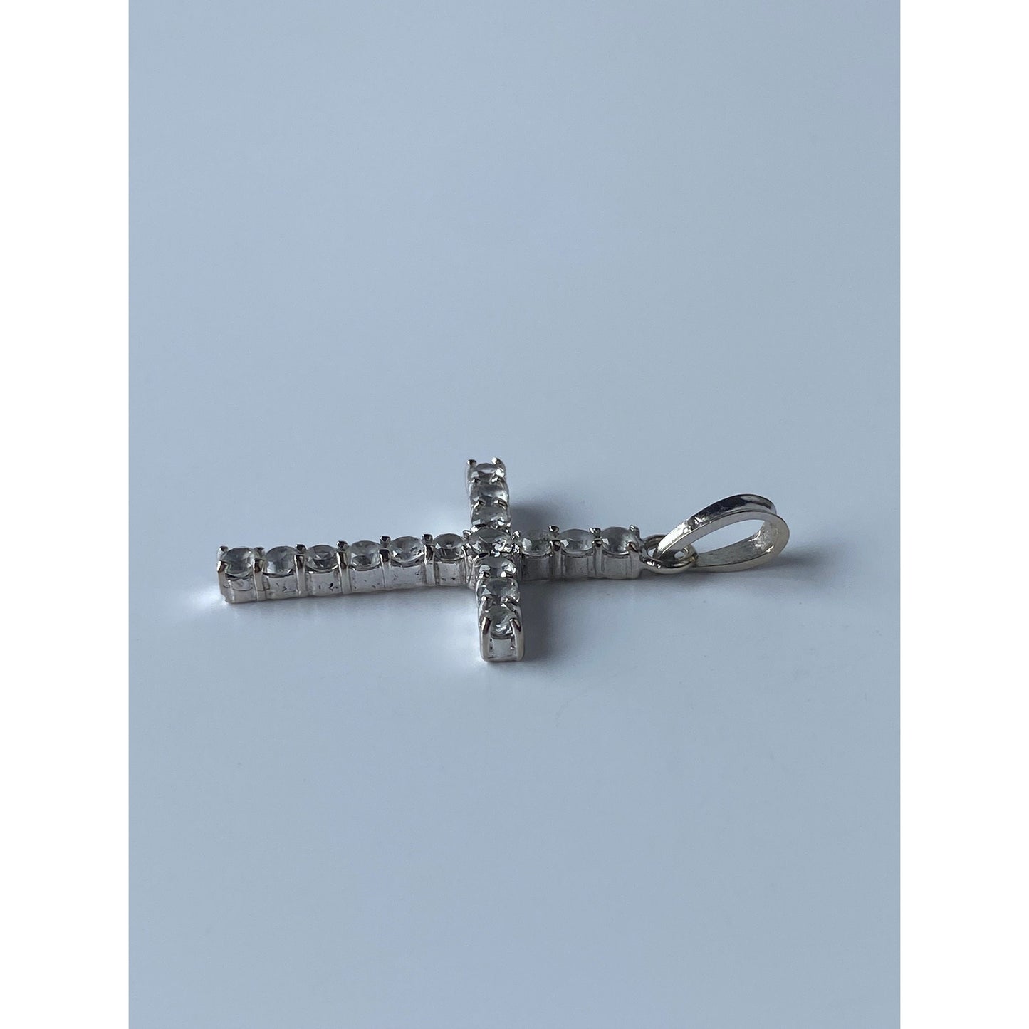 Vintage Solid 18k White Gold Quartz Cross Charm