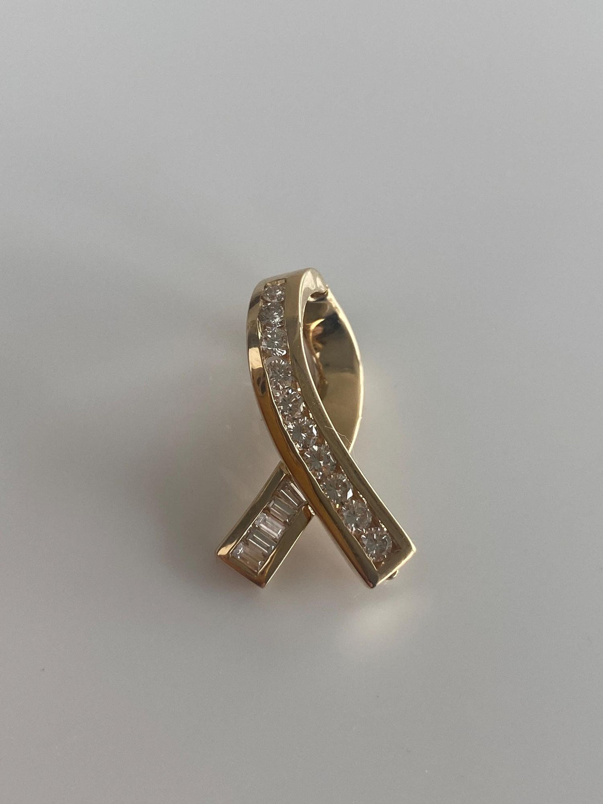 Solid 14k Yellow Gold Baguette & Round Diamond Twist Charm