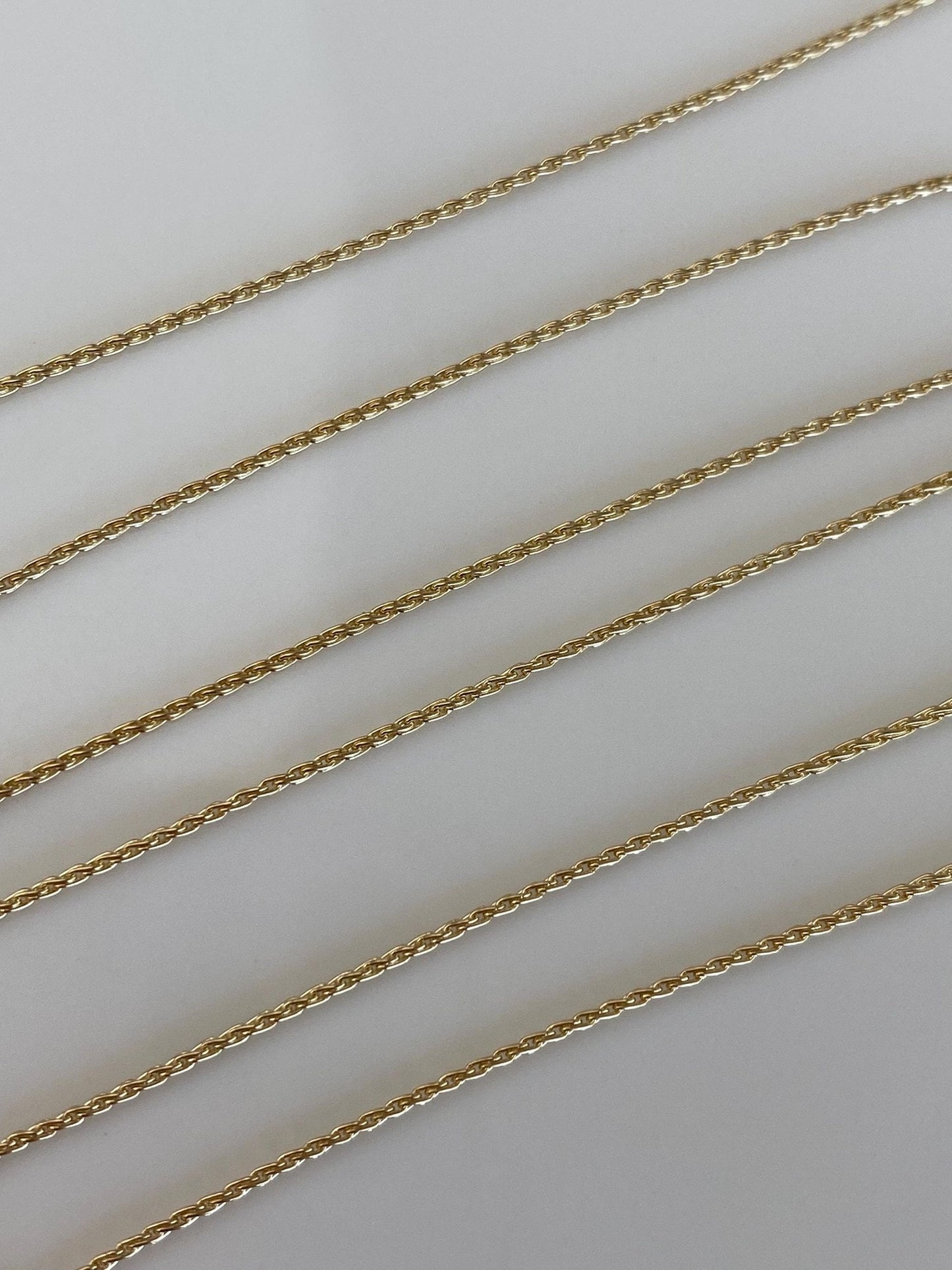 Solid 14k Yellow Gold Slim Dainty Spiga Chain Necklace - 18 inches
