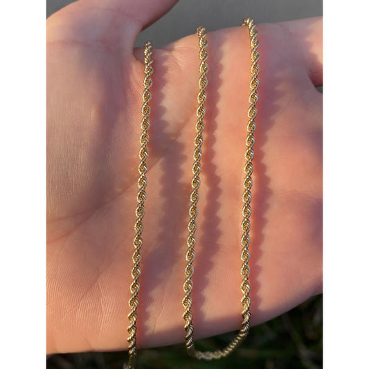Vintage Solid 14k Yellow Gold Rope Chain Necklace - 24 inches