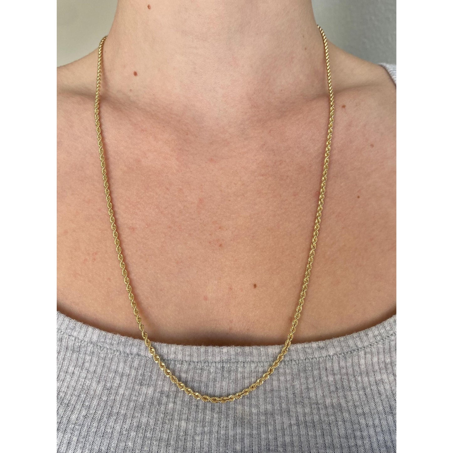 Vintage Solid 14k Yellow Gold Rope Chain Necklace - 24 inches