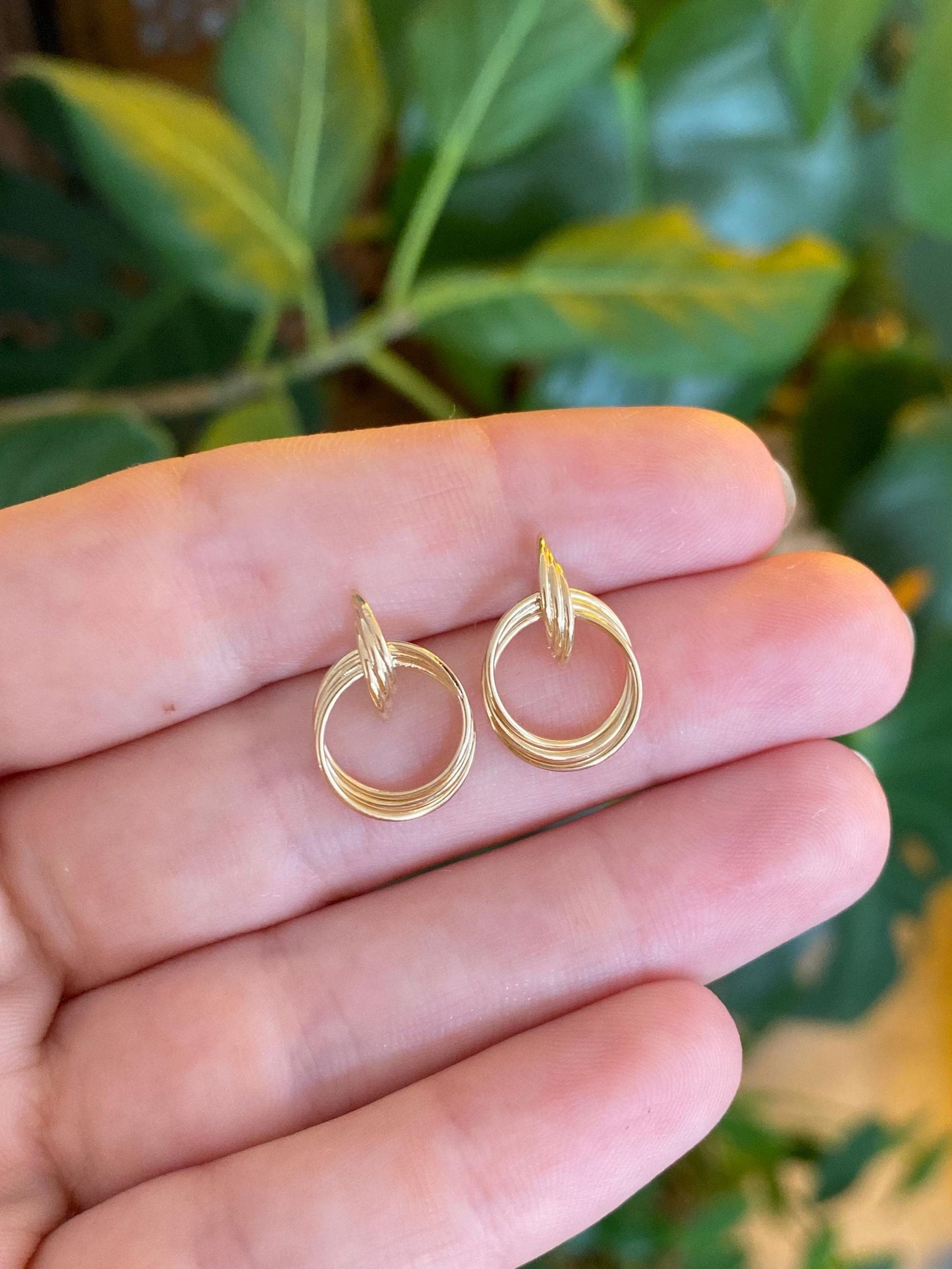 Vintage Solid 14k Yellow Layered Stud Earrings