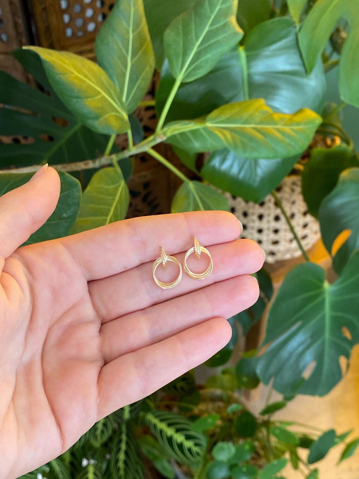 Vintage Solid 14k Yellow Layered Stud Earrings