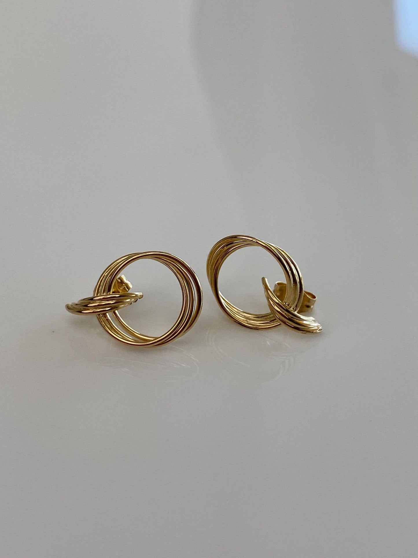 Vintage Solid 14k Yellow Layered Stud Earrings