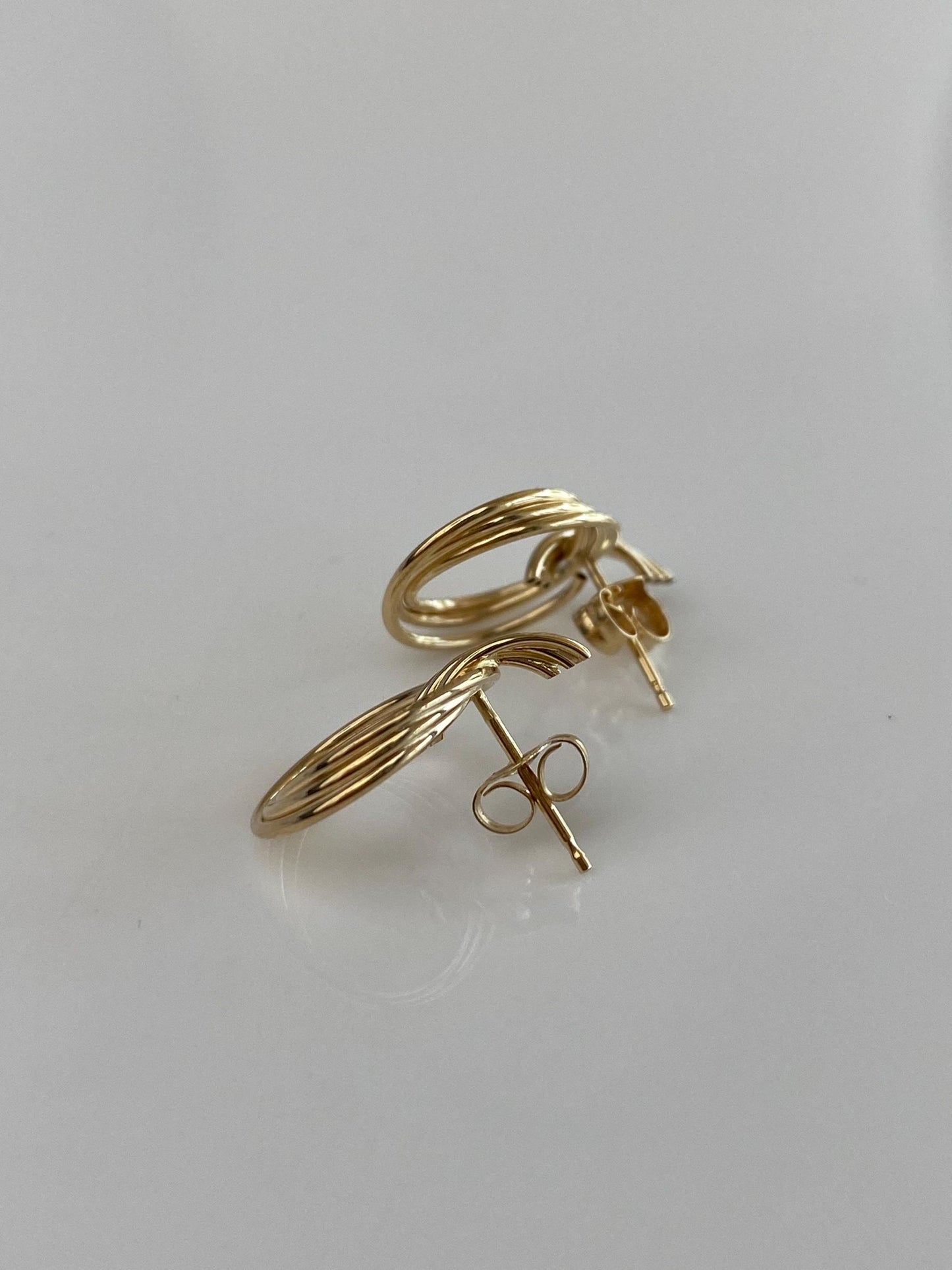 Vintage Solid 14k Yellow Layered Stud Earrings