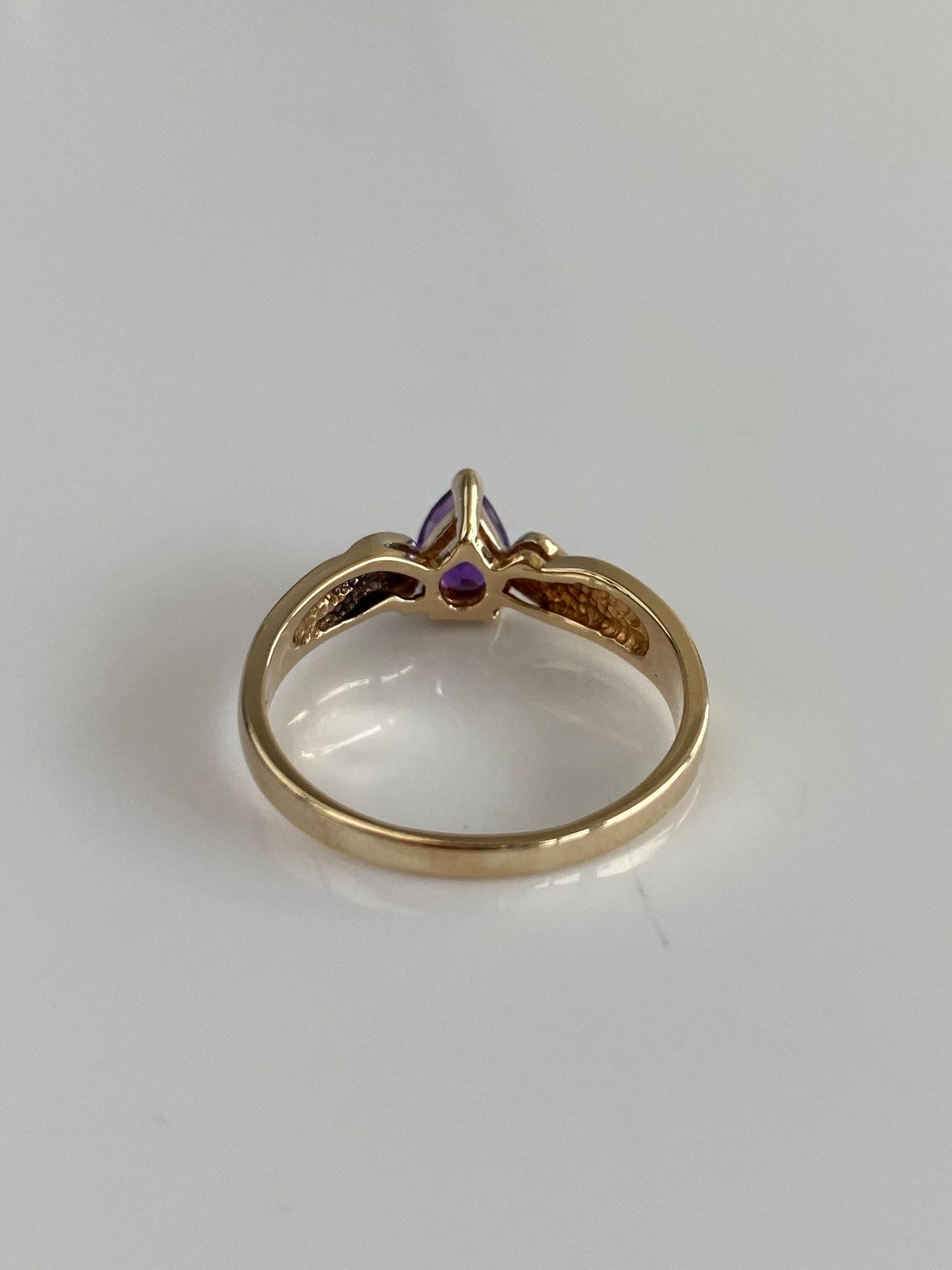 Vintage Solid 10k White & Yellow Gold Diamond Amethyst Teardrop Ring - Size 8.5