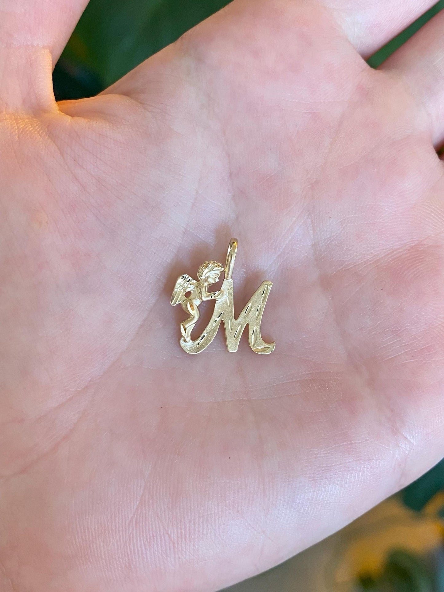 Vintage Solid 10k Yellow Gold Diamond Cut Angel Initial 'M' Charm