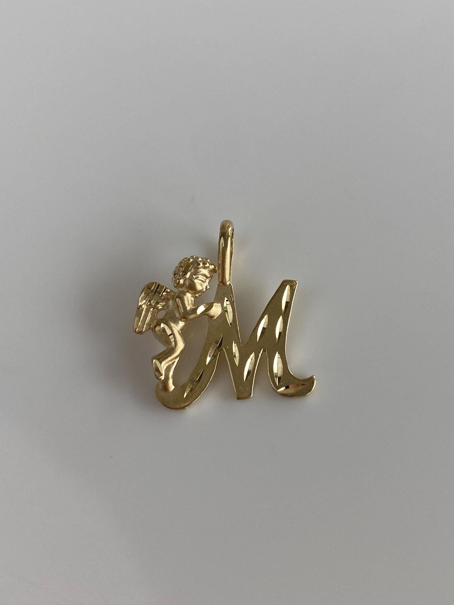 Vintage Solid 10k Yellow Gold Diamond Cut Angel Initial 'M' Charm